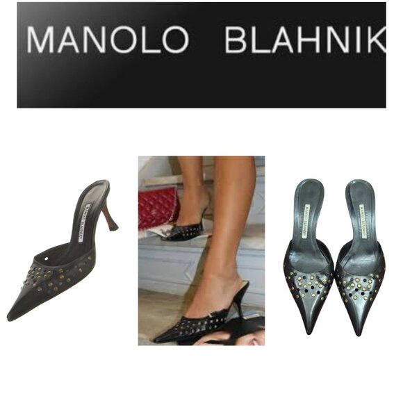 Manolo Blahnik Leather Lasercut Accents Mules Women's Size EU40| US 9.5 - Picture 1 of 14